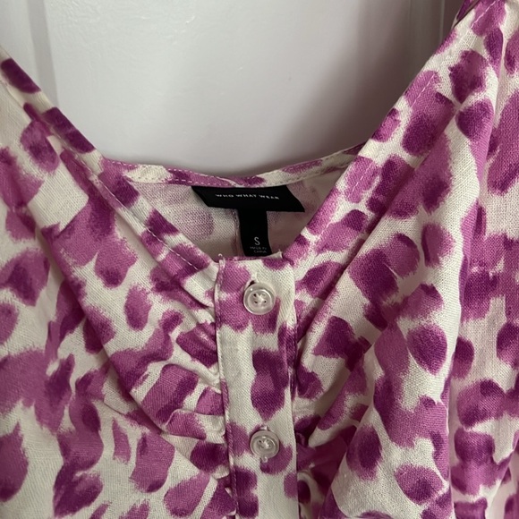 Who What Wear Pink Leopard Linen Blend Puff Sleeve Midi Dress - Picture 3 of 6